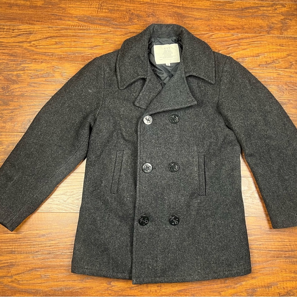 USN PEA COAT WOOL MAN’S GRAY MADE IN USA SIZE Small MILITARY MP752394 VINTAGE